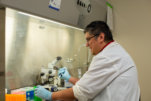 Joseph Neapetung in the lab conducting research. 
